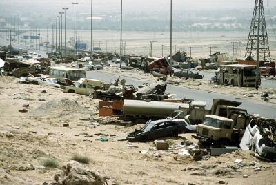 Ruten som Saddam Husseins styrker benyttede i forsøget på at trække sig ud af Kuwait, da USA greb ind i 1991