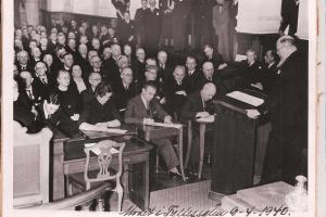 Staunings officielle meddelse om kapitulationen 9. april 1940. © Folketingets Arkiv