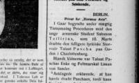 Notits fra Horsens Avis 3. juni 1921 om drabet på Talat Pascha