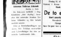 Notits fra Skagen Avis, s. 3, d. 4. juni 1921: "Salomon Teilirian frikendt"
